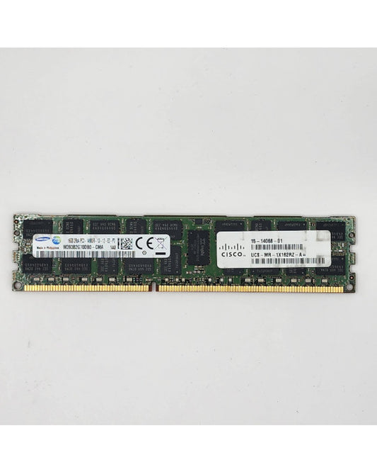 Vista frontal del módulo de memoria DDR3 Samsung de 16 GB (dual-rank x4, 14900 MT/s) para servidores CISCO.
