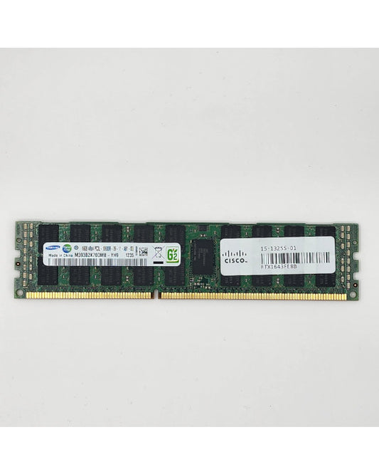 Vista frontal del módulo de memoria DDR3L Samsung de 16 GB (quad-rank x4 LRDIMM, 10600 MT/s) para servidores CISCO.